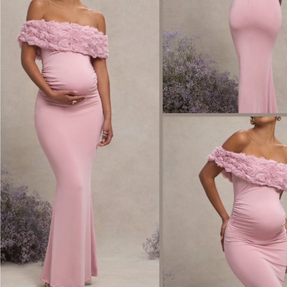 Club London Off-Shoulder Maternity Gown in Blush Pink
